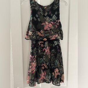 Tropical Floral Dress - Black and Pink